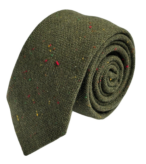 speckled dark khaki green wool tie