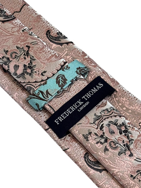 pale pink paisley tie with silver grey details