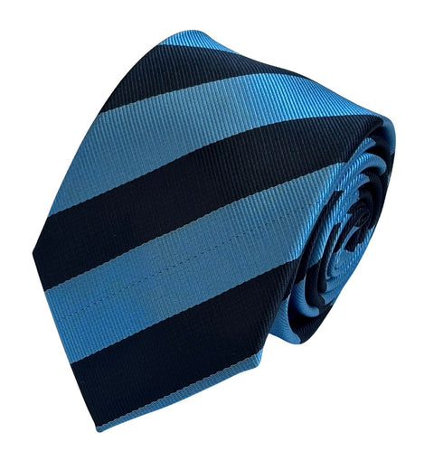 medium denim blue and dark navy blue barber striped tie