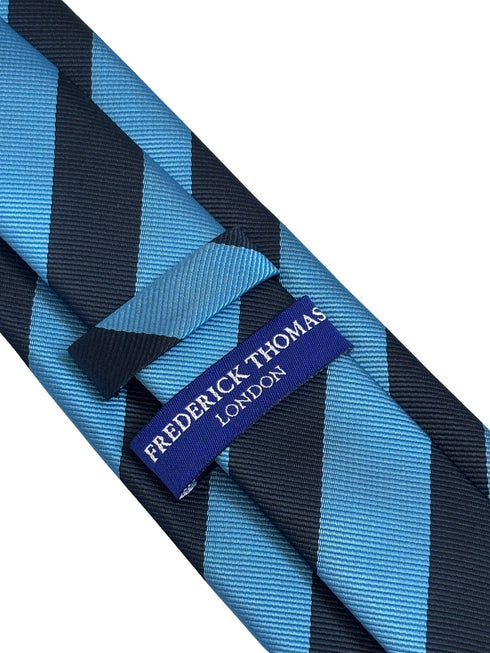 medium denim blue and dark navy blue barber striped tie