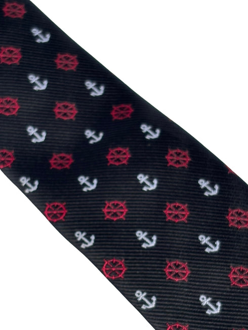 black tie with a nautical anchor and ship wheel design