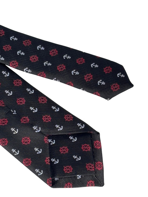 black tie with a nautical anchor and ship wheel design