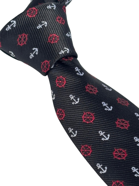 black tie with a nautical anchor and ship wheel design