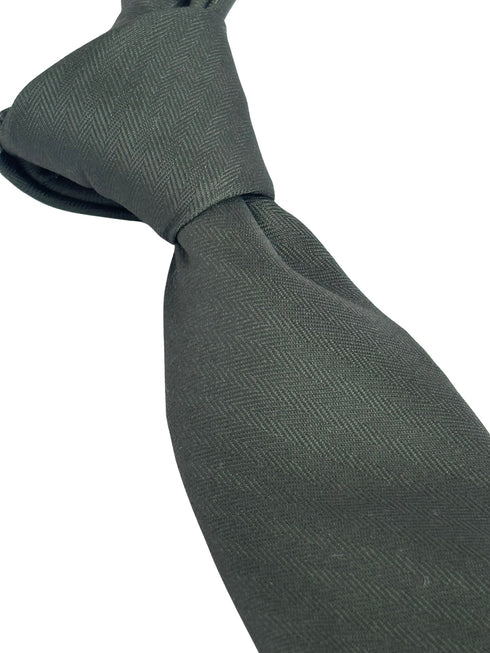 khaki army dark green cotton tie with herringbone design