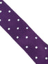 purple knitted tie with white polka spot design