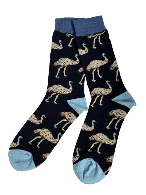 mens 100% cotton socks with a quirky emu ostrich design