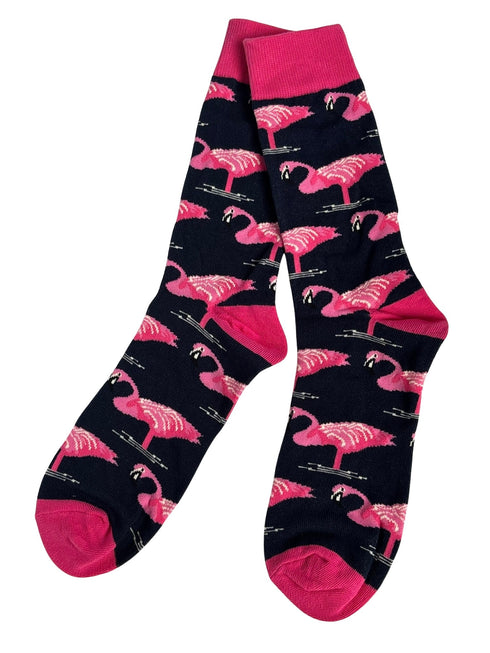 mens 100% cotton socks with pink flamingo design
