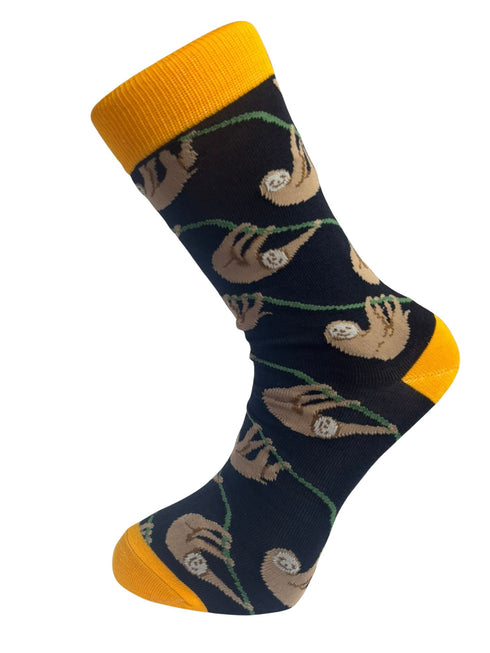 mens 100% cotton socks with sloth jungle design