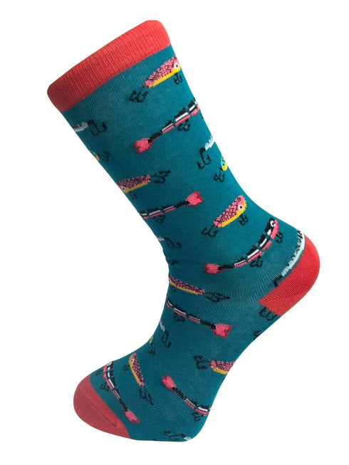 mens 100% cotton socks with fish fishing design