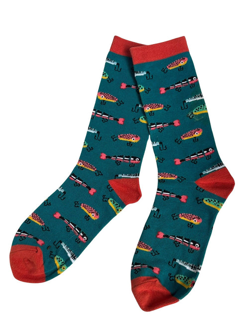 mens 100% cotton socks with fish fishing design