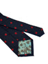 navy dark blue tie with embroidered red apple design