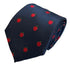navy dark blue tie with embroidered red apple design