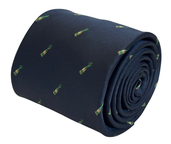 navy dark blue tie with embroidered popping champagne bottle design