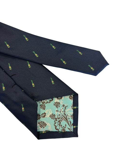 navy dark blue tie with embroidered popping champagne bottle design