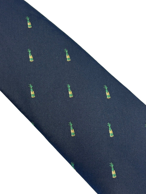 navy dark blue tie with embroidered popping champagne bottle design