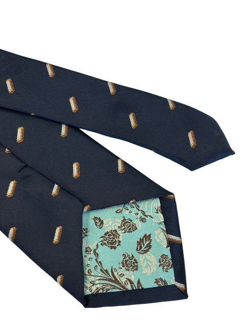 navy dark blue tie with embroidered harmonica design