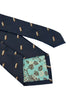 navy dark blue tie with embroidered harmonica design
