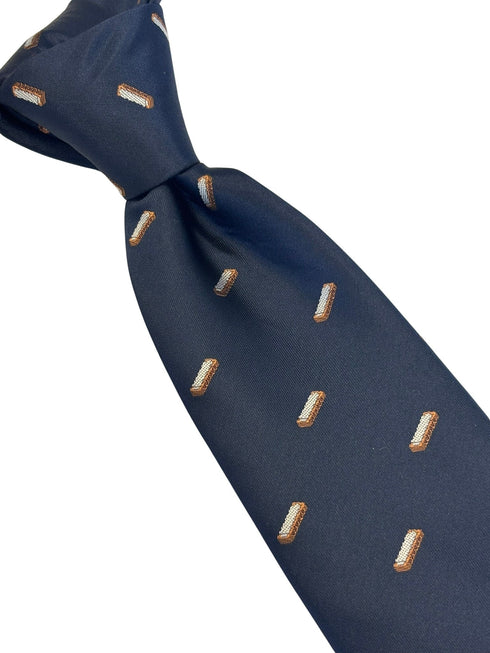 navy dark blue tie with embroidered harmonica design
