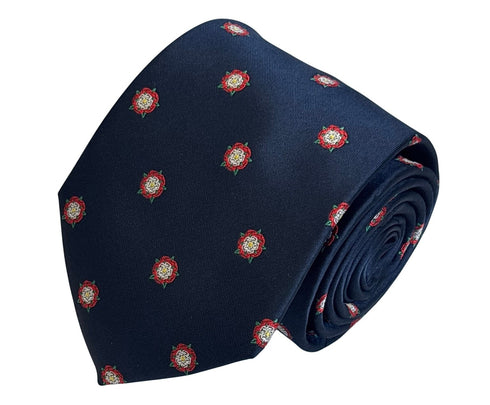 navy dark blue tie with embroidered Tudor war of roses historical design