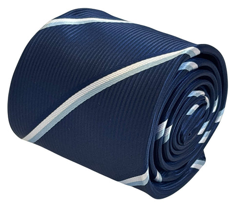 navy dark blue tie with light blue and white stripe design