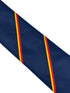 navy dark blue tie with a red and yellow stripe design