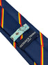 navy dark blue tie with a red and yellow stripe design