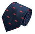 navy dark blue tie with an embroidered red snapper fishing design