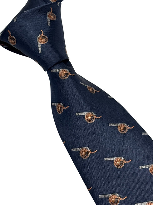 navy dark blue tie with cannon gunners artillery design