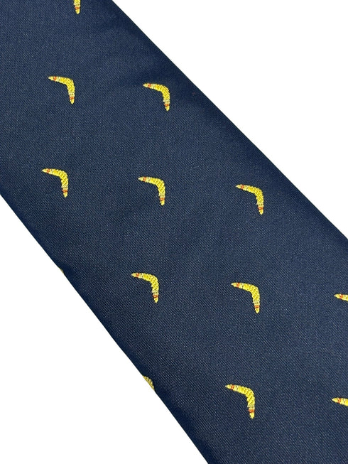 navy dark blue tie with Australian boomerang design