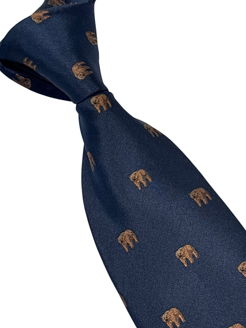 navy dark blue tie with brown grizzly bear design