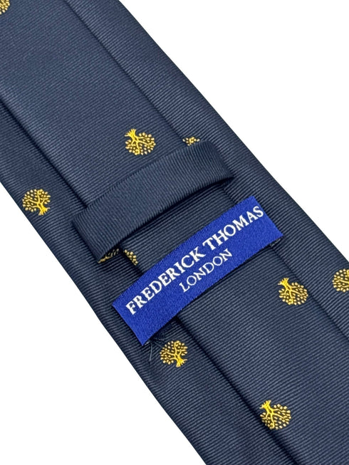 navy dark blue tie with gold mulberry tree design