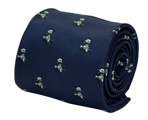 navy dark blue tie with an embroidered Chinese Panda design
