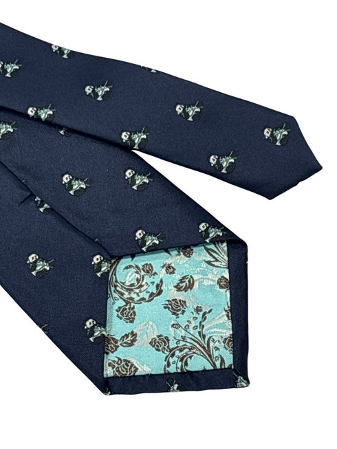 navy dark blue tie with an embroidered Chinese Panda design