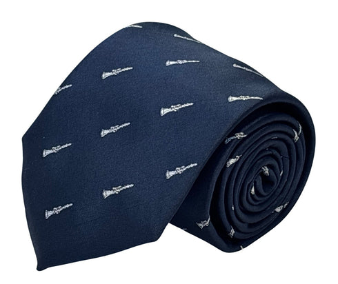 navy dark blue tie with embroidered clarinet design