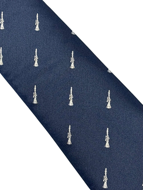 navy dark blue tie with embroidered clarinet design