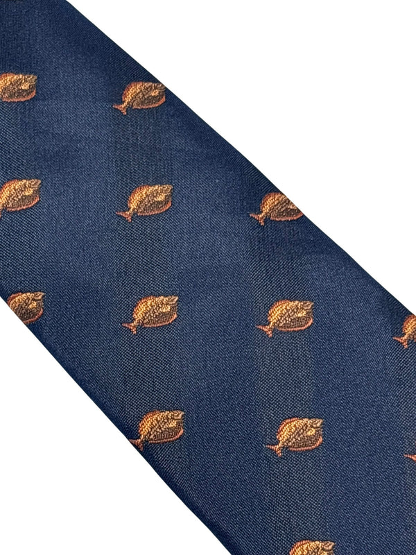 navy dark blue tie with plaice sole fish design