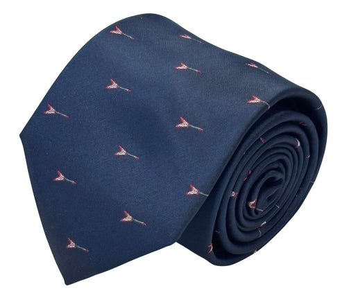 navy dark blue tie with embroidered electric metal guitar flying V gibson design