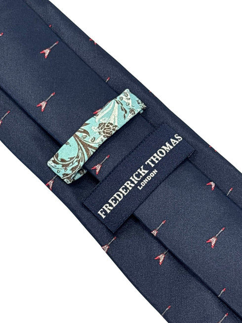navy dark blue tie with embroidered electric metal guitar flying V gibson design