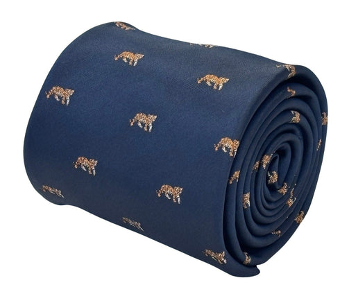 navy dark blue tie with an embroidered Tiger design