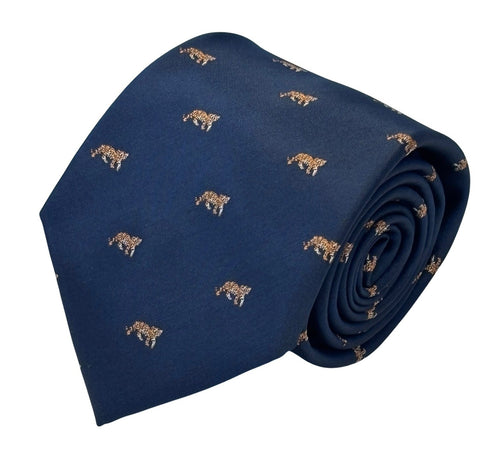 navy dark blue tie with an embroidered Tiger design