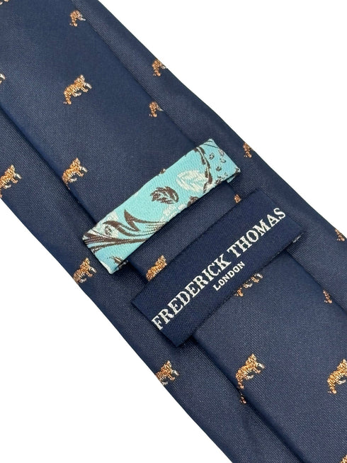 navy dark blue tie with an embroidered Tiger design