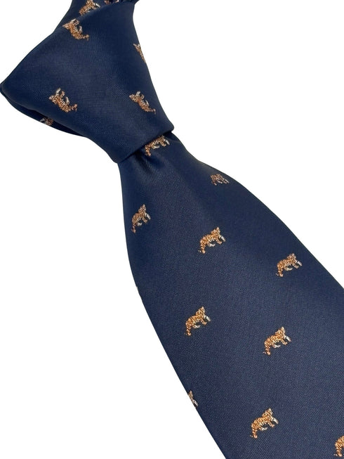 navy dark blue tie with an embroidered Tiger design