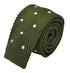 knitted tie in khaki green with white polka dots
