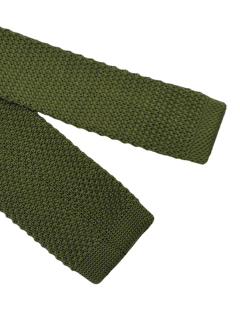 knitted tie in khaki green with white polka dots