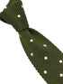 knitted tie in khaki green with white polka dots