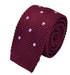 knitted tie in maroon burgundy with lilac polka spots