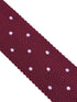 knitted tie in maroon burgundy with lilac polka spots
