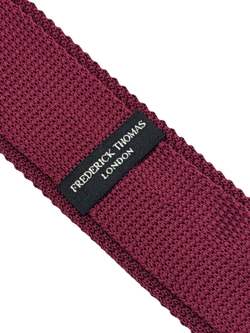knitted tie in maroon burgundy with lilac polka spots