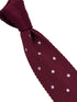 knitted tie in maroon burgundy with lilac polka spots