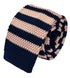 knitted tie in navy dark blue and baby light pink stripes
